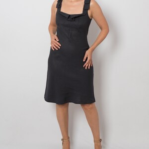 ASPESI Black Linen Dress Elegant Semi Formal Dress Summer Mourning Dress Medium Size Gift image 6