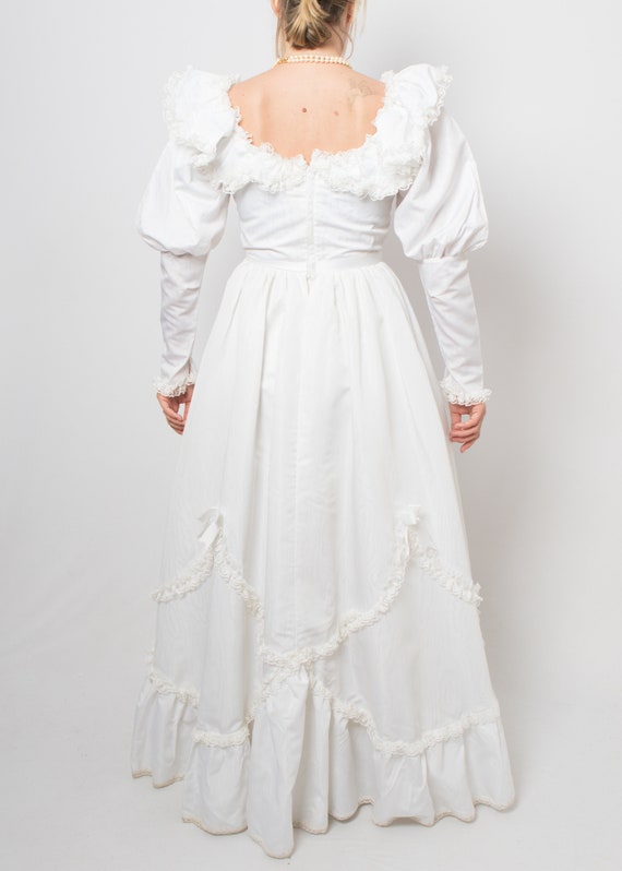 1980s White Puff Sleeve Wedding Dress Princess We… - image 5