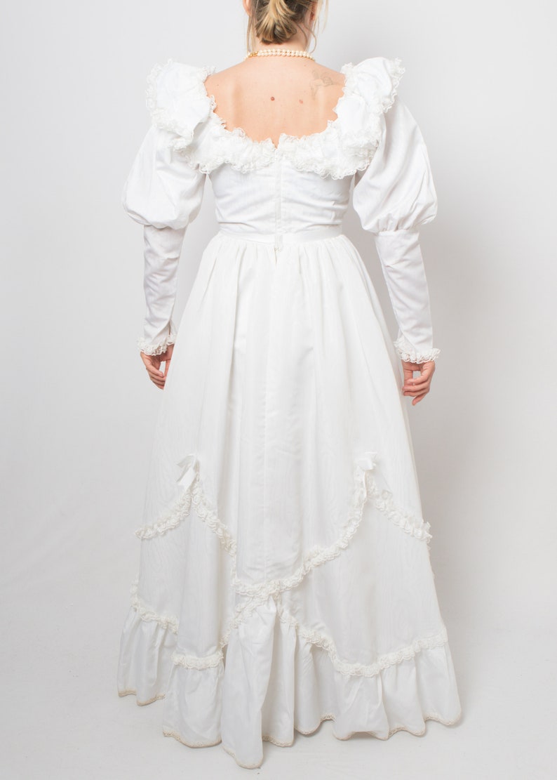 1980s White Puff Sleeve Wedding Dress Princess Wedding Dress inspired Victorian Edwardian Wedding dress Medium Size image 5