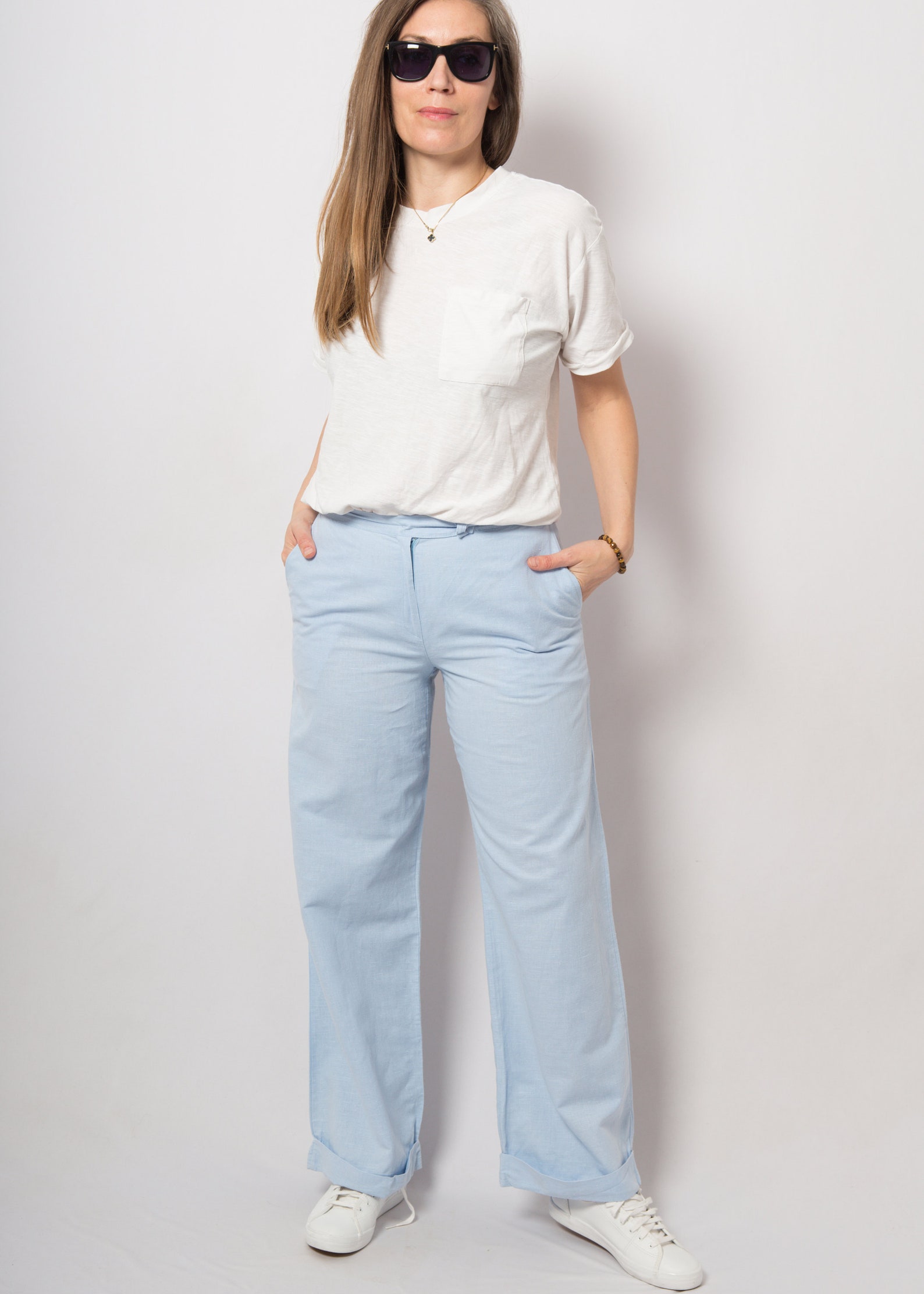Sky Blue Wide Linen Trousers Linen Pants Elegant Plain Casual | Etsy