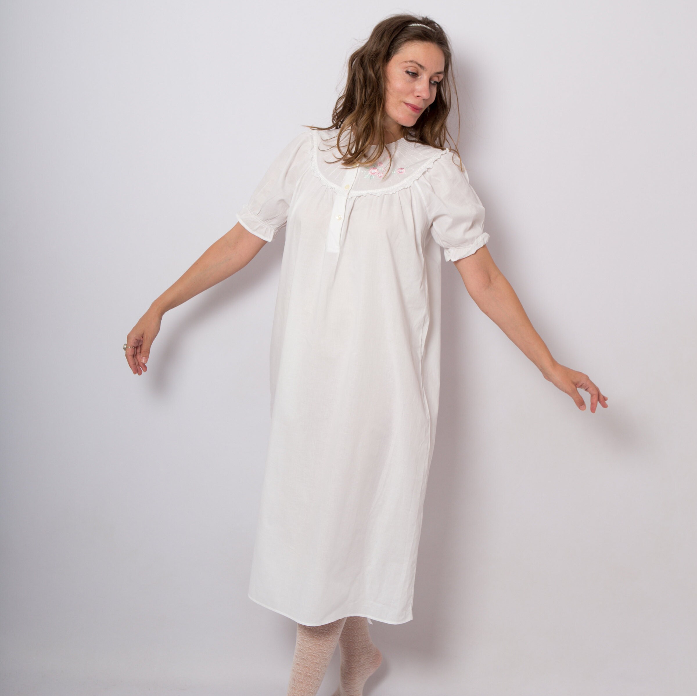 ショップレビュー ランキング Cotton White Vintage Nightgown Nightgown Victorian Romantic ワンピース