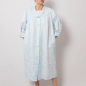 MISS HELEN Robe de chambre bleue pour femme Robe de chambre en coton à fleurs avec poches à col Convient aux tailles M, L image 6