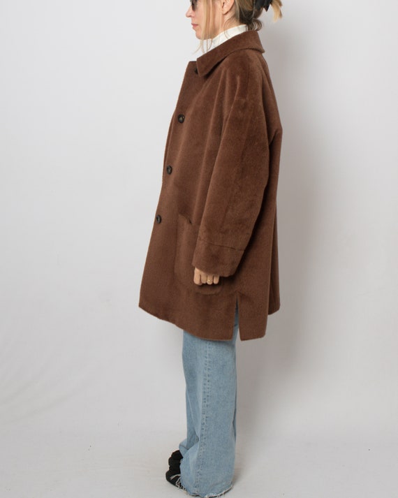 LUX BASLER Brown Baby Llama Coat Oversized Wool C… - image 4