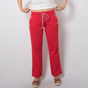 Vintage Red Cotton Drawstring Pants Flare Pants Women Festival Summer Medium Size image 4