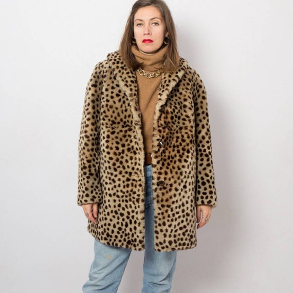 Mod Cheetah Print Faux Fur Coat Women Animal Print