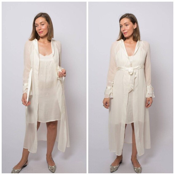 Silk Robe Dressing Gown White Peignoir Bridal Dres