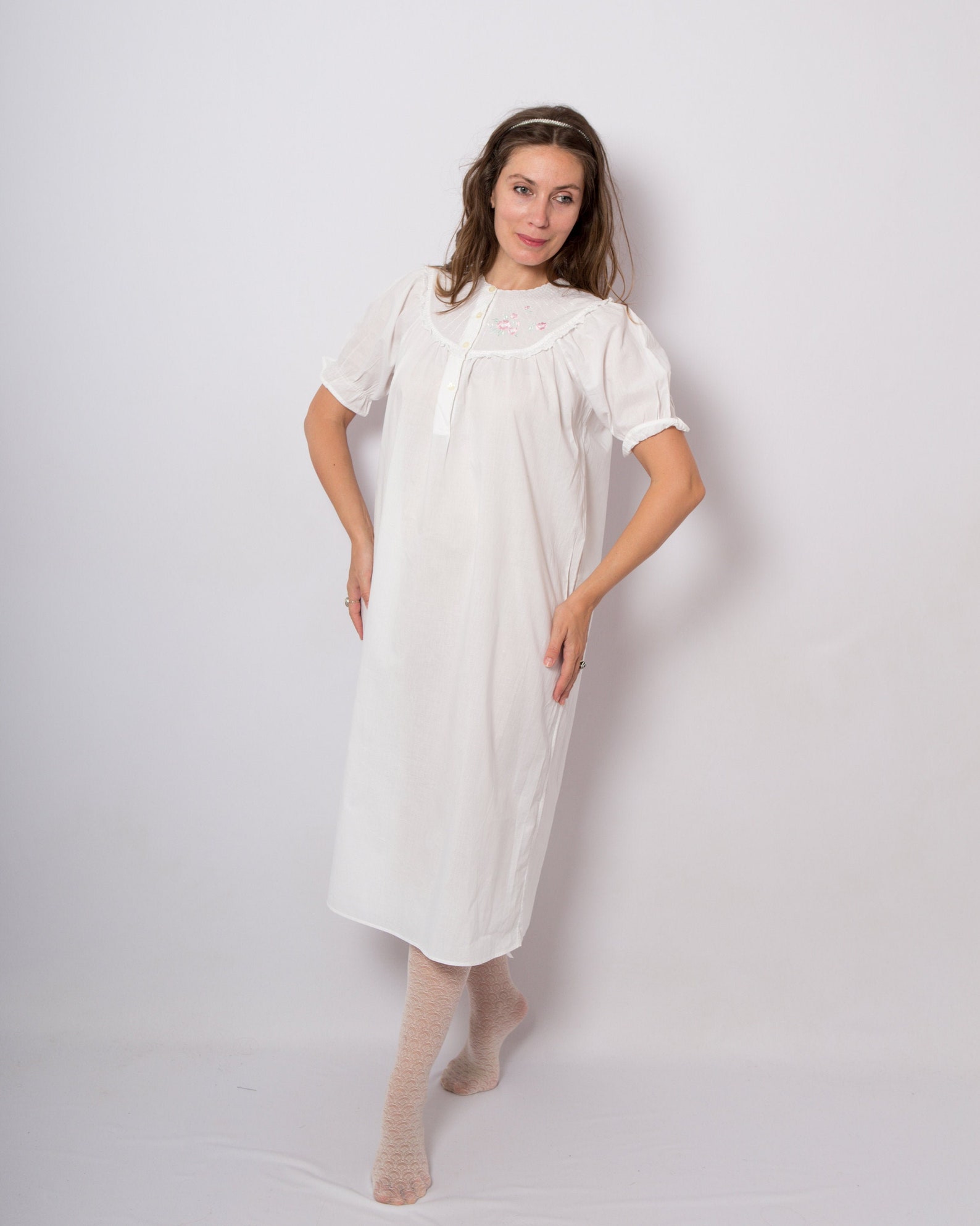 Embroidered White Cotton Nightgown Romantic Long Nightie Etsy