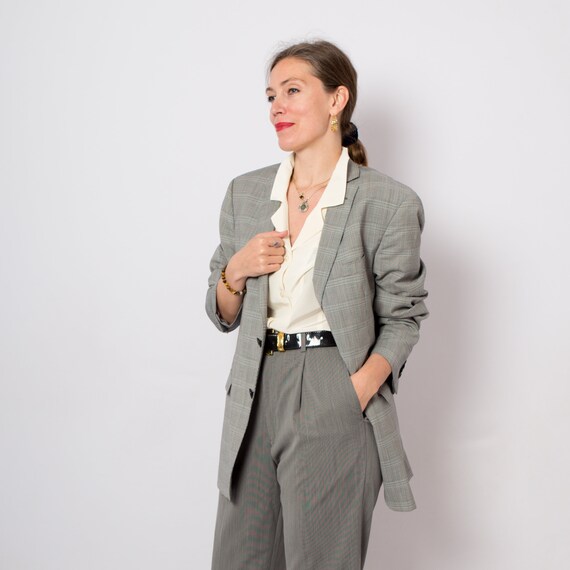 ETRO Long Plaid Wool Blazer Gray Blazer Minimalist