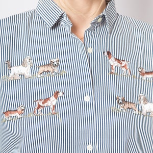 Segreta by Emmanuel Schmitt Blue White Striped Shirt with Cocker Spaniel Dog Patches Gift for Dog Lover image 5