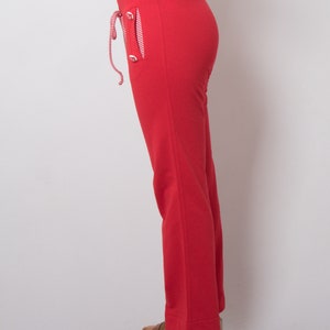 Vintage Red Cotton Drawstring Pants Flare Pants Women Festival Summer Medium Size image 5