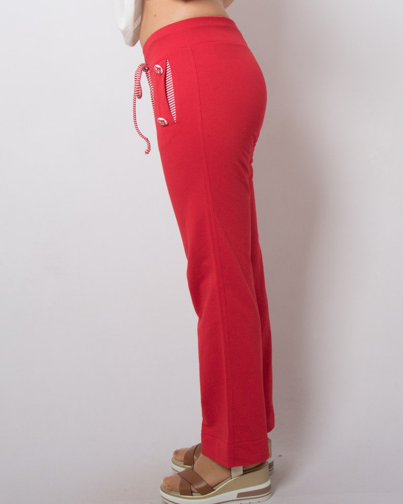 Vintage Red Cotton Drawstring Pants Flare Pants Women Festival Summer Medium Size image 5