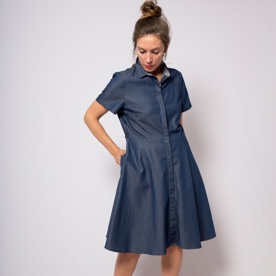 STEFANEL Denim Shirtwaist Dress Hidden Button Front Medium - Etsy