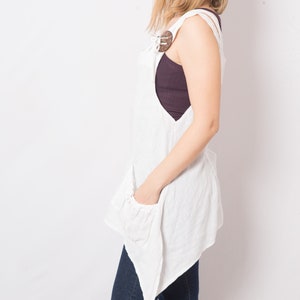 Assymetrical White Linen Tunic Top with Pockets Linen Pinafore Top Large Size Gift for Girlfriend image 3