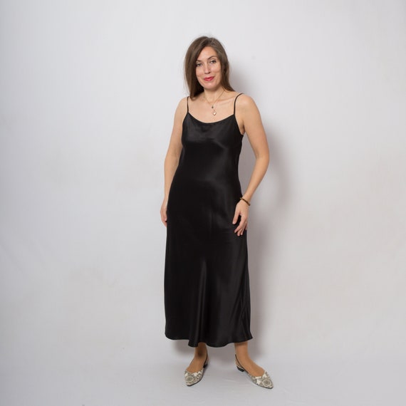 Long Black Silk Slip Dress Satin Full Slip Silk Ni