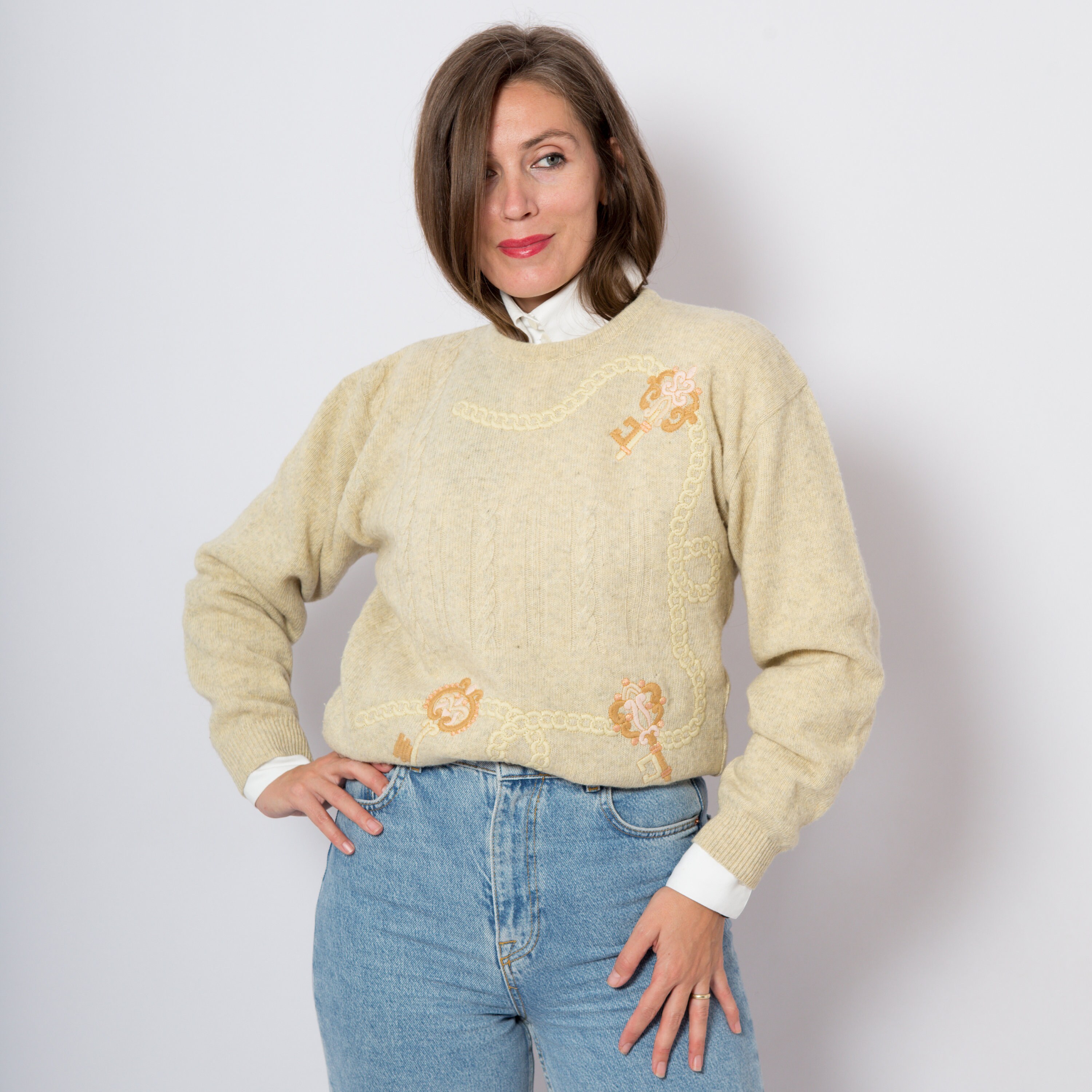 Grandma Embordered Jumper Wool Sweater Key Chain Stylish Etsy