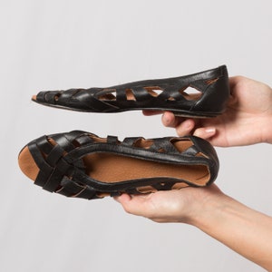 LA GARCONNE Black Leather Braided Sandals Leather Ballet Flats Fancy Sandals EU 36 Made in Spain image 5