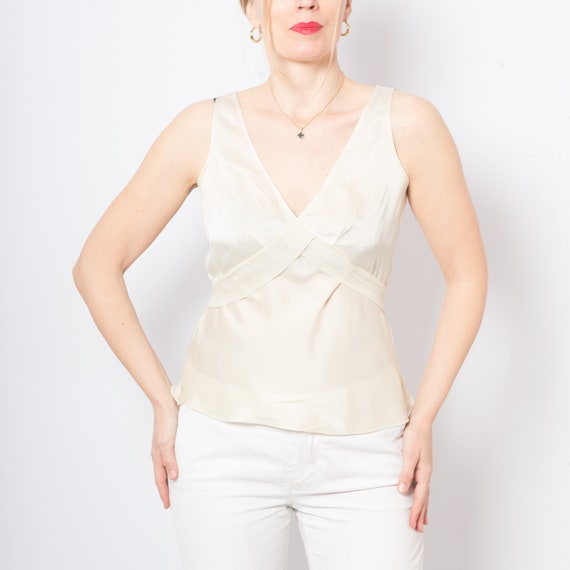 cream silk sleeveless top