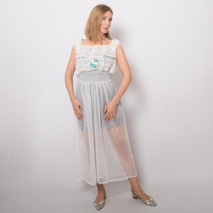 RETRO Babydoll Nightgown Transparent Nylon Negligee Long White See Through Nylon Nightgown Style Edwardian Nightgown Large Size image 7