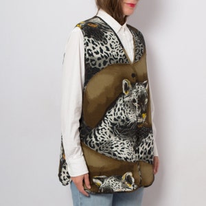 Vintage Ladies Long Vest Puma Print Leopard Vest Long Sleeveless Jacket Womens Long Vest can fit M L Size Gift image 7