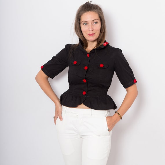 Puff Sleeve Peplum Top Blouse Style 1940s Black B