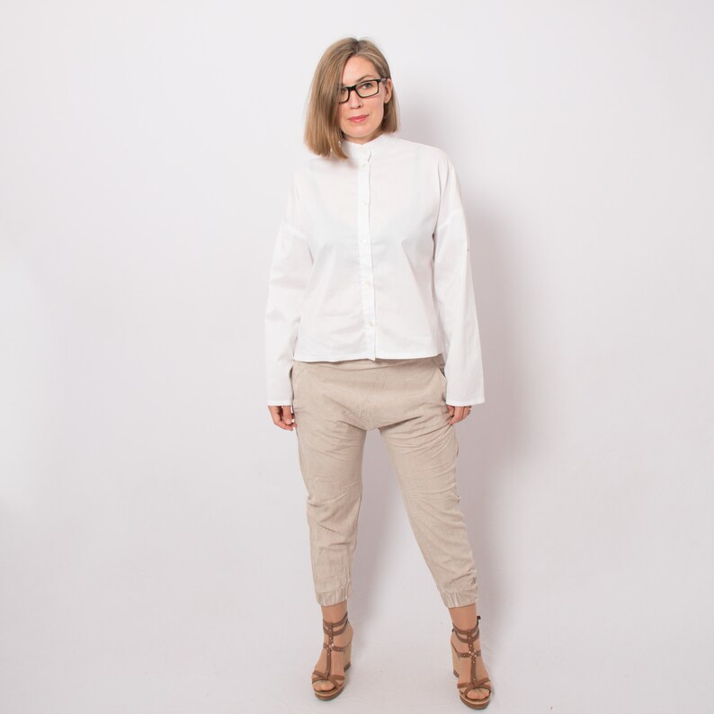 Adele Fado Beige Silk Pants Drop Crotch Pants Elastic Waist can fit Small Medium Size Gift Made in Italy image 3