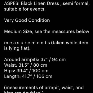 ASPESI Black Linen Dress Elegant Semi Formal Dress Summer Mourning Dress Medium Size Gift image 10