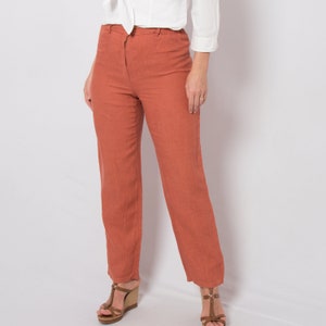 Vintage TERRACOTTA Casual Linen Pants Linen Trousers Women Medium Size W 28 Gift for Girlfriend Daughter image 2
