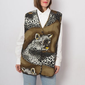 Vintage Ladies Long Vest Puma Print Leopard Vest Long Sleeveless Jacket Womens Long Vest can fit M L Size Gift image 3