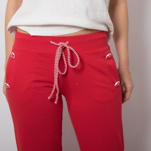 Vintage Red Cotton Drawstring Pants Flare Pants Women Festival Summer Medium Size image 8