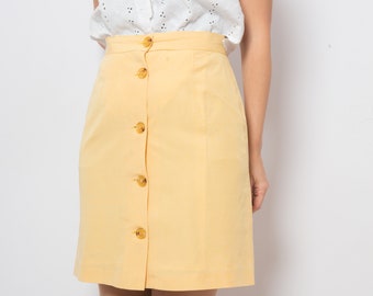 90s Mini Skirt Butter Yellow Mini Skirt Button Down Skirt Summer ALBA FORNARI Small Size 27 inch waist Gift for Girlfriend