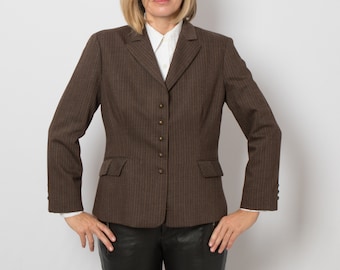 Luisa Spagnoli Striped Blazer Brown Wool Vintage Medium Size Gift for Girlfriend
