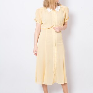 Vintage Wallis Exclusive Sheer Polka Dot Dress 40s Style Dress Light Yellow Dress Button Through Dress Small Size image 6