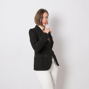 Classic Black Slim Fit Blazer Summer Cotton Jacket Lapel Collar one button Closure Medium Size Gift image 7