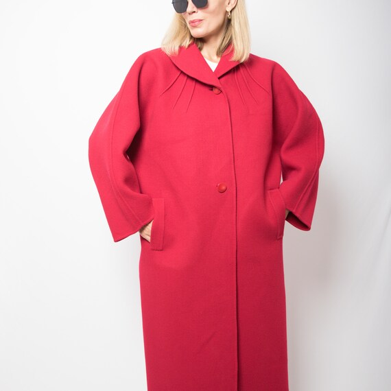 Vintage GERARDI Long Oversized Wool Coat Raspberry Color Size M 
