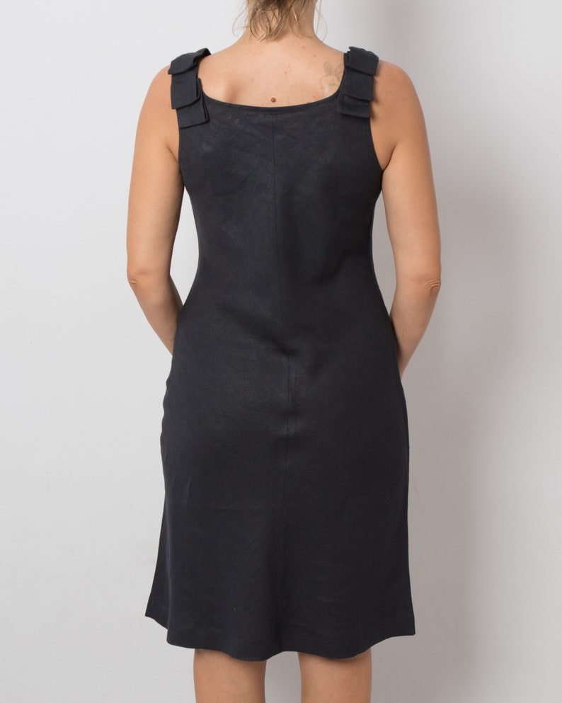 ASPESI Black Linen Dress Elegant Semi Formal Dress Summer Mourning Dress Medium Size Gift image 5