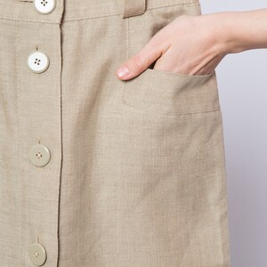 Vintage Brown Linen Button Skirt Button front Skirt Small Size Waist 26 inches image 8