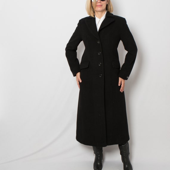 90s Womens Black Cashmere Coat Maxi Coat Long Dre… - image 3