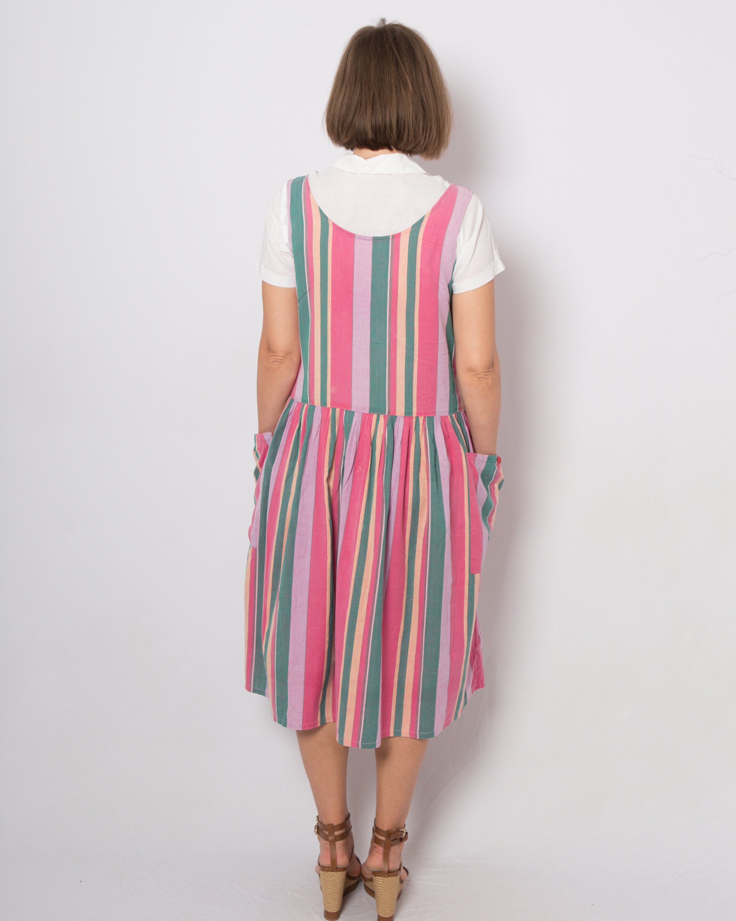 Vintage Cotton Striped Oversized Pinafore Dress Japanese Style | Etsy