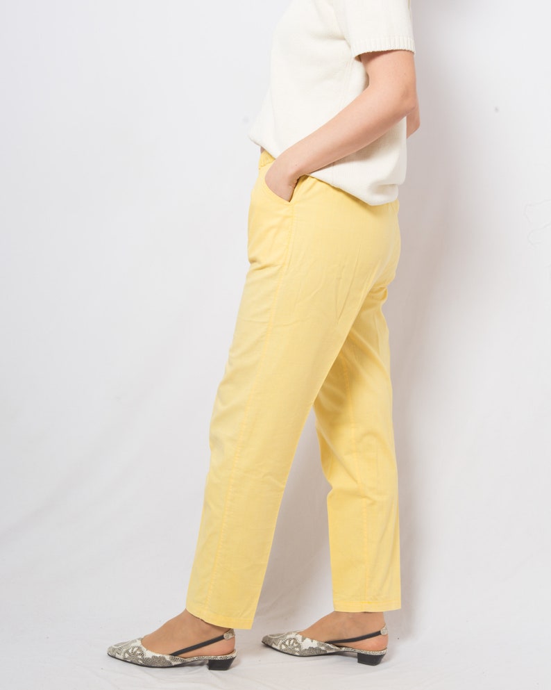 Vintage Lemon Yellow Pants Elastic Waist Pants Summer Yacht Travel Style Medium Size image 5