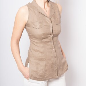 Nara Camicie Sleeveless Collared Blouse Linen Button Up Shirt XS Size Made in Italy image 7