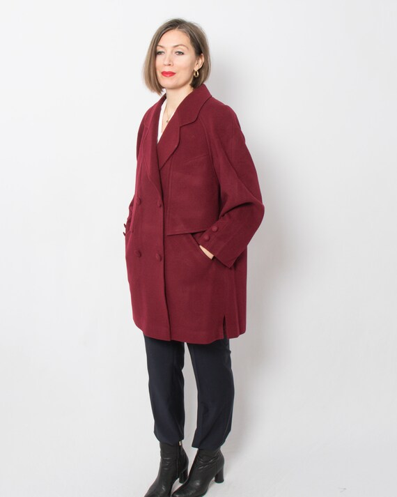 1960s TIMELESS Maroon Wool Cashmere Coat Double Breas… - Gem