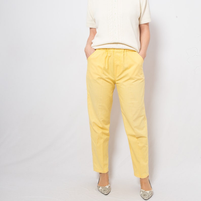 Vintage Lemon Yellow Pants Elastic Waist Pants Summer Yacht Travel Style Medium Size image 1