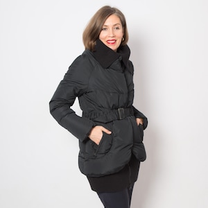 Y2K Ermanno Scervino Black Down Jacket Coat With Knit Panel