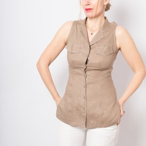 Nara Camicie Sleeveless Collared Blouse Linen Button Up Shirt XS Size Made in Italy image 3