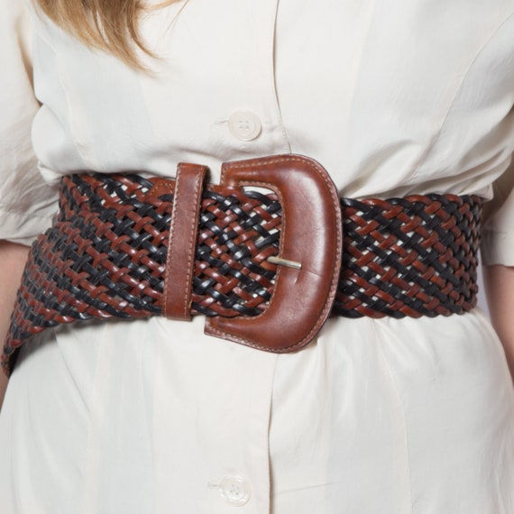 Vintage Wide Belt Brown Braided Belt Giant Belt Bu