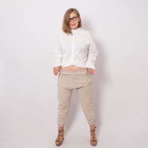 Adele Fado Beige Silk Pants Drop Crotch Pants Elastic Waist can fit Small Medium Size Gift Made in Italy image 5