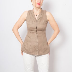 Nara Camicie Sleeveless Collared Blouse Linen Button Up Shirt XS Size Made in Italy image 2
