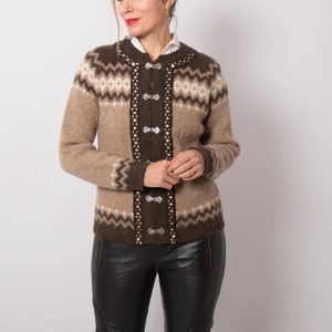 Vintage Brown Wool Cardigan Textured Cardigan Fuzzy Cardigan Fair Isle Cardigan Made in Norway will fit S, M image 9