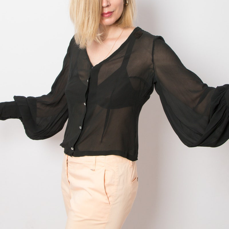 Sarah Bowknot Furry Blouse with See Through Sleeves - Beige