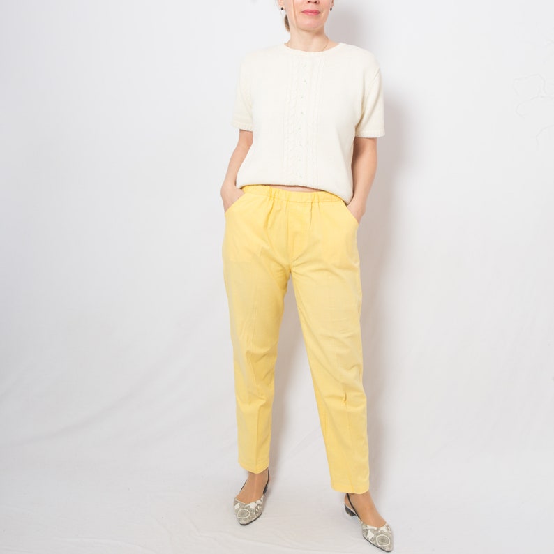Vintage Lemon Yellow Pants Elastic Waist Pants Summer Yacht Travel Style Medium Size image 2